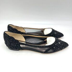 Badgley Mischka BHLDN Size 8‎ Gigi Pointed Toe Jeweled Black Ballet Flats Shoes
